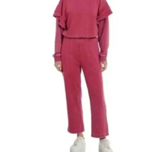 NWT 7 For All Mankind Pink Cotton Cropped Oversized Sweater Top Stretch: Small